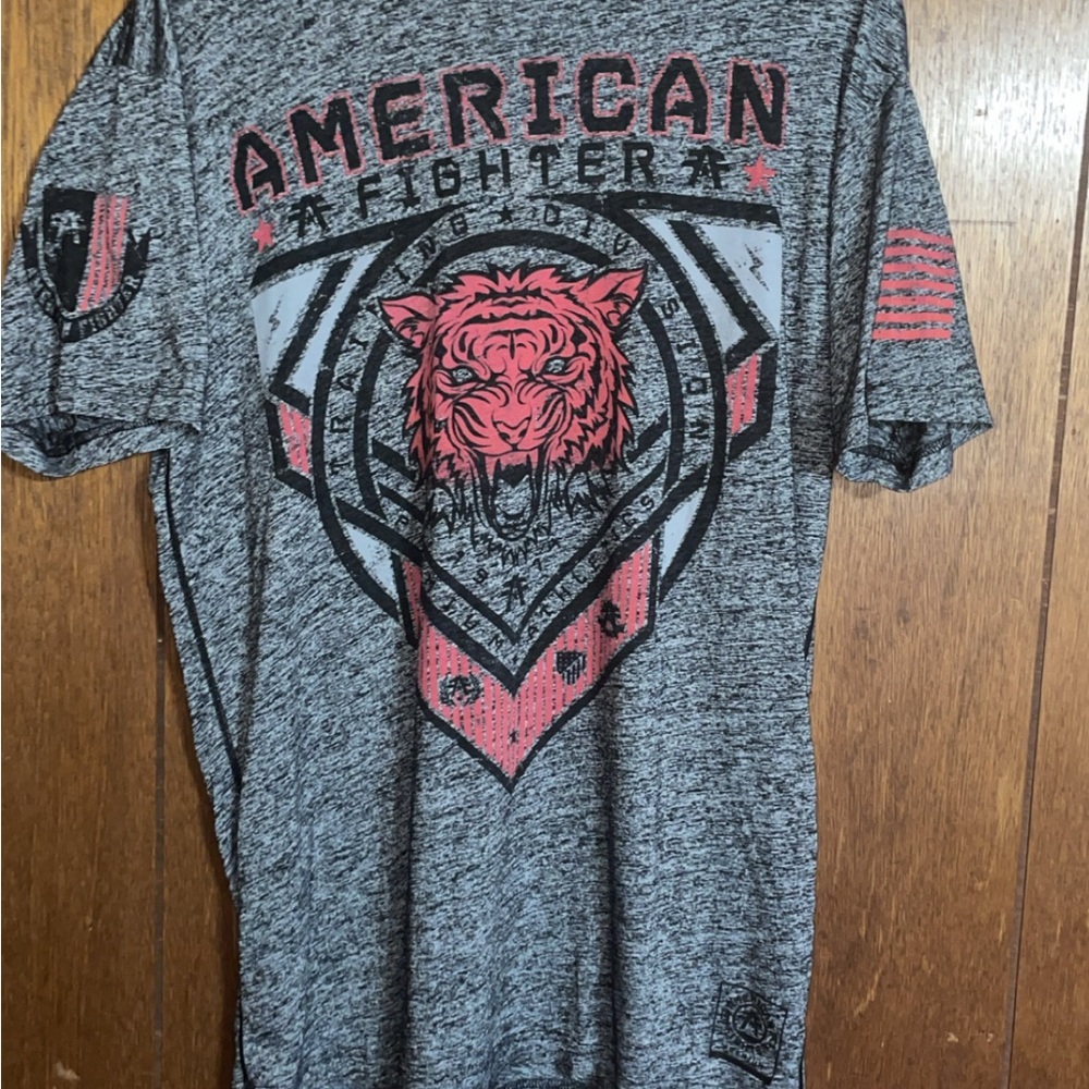 American Fighter Gray and Red Short Sleeve Tee